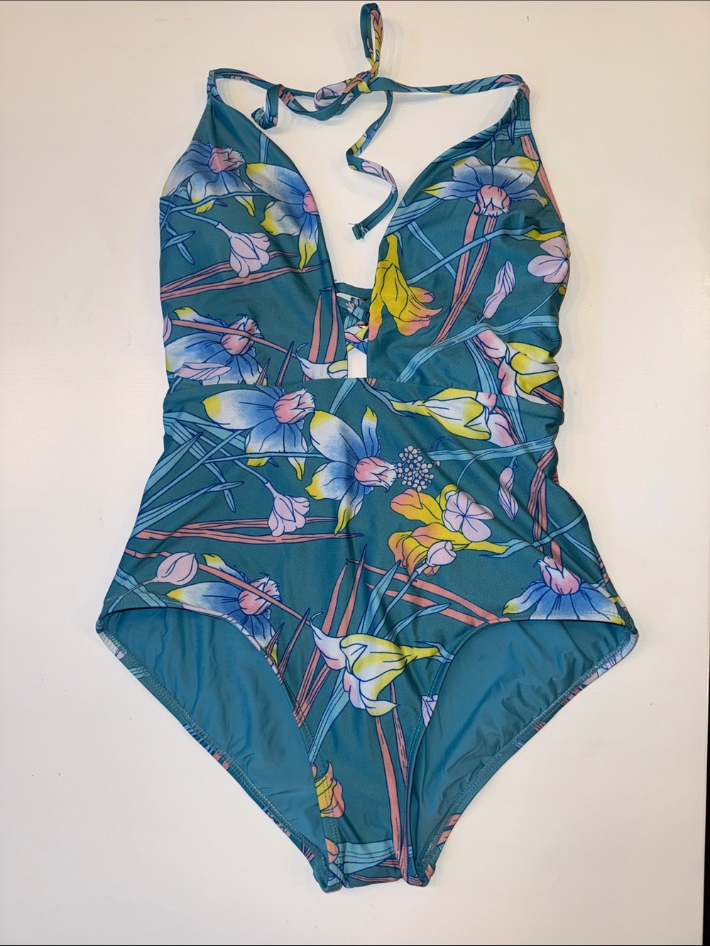 Modcloth Size Medium NWOT Teal Floral Halter One-Piece
